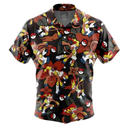Discover Infernape Pattern PKM Button Up Hawaiian Shirt Cute Infernape Tropical Button Up Summer Vacation Beach Outfit Fun Unisex Style Shirt