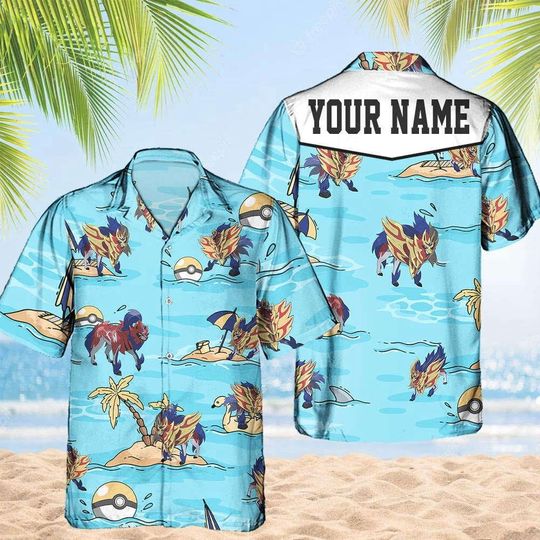 Zamazenta PKM Hawaii Shirt Party Summer Sleeve Shirt, Anime Zamazenta lover Button Shirts,Vintage Zamazenta Summer Shirt, Aloha Shirt,