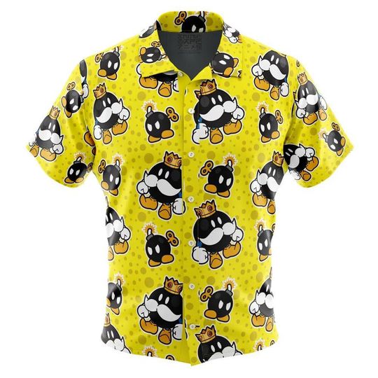 Discover King Bob Omb Super Mario Bros Button Up Hawaiian Shirt Cute Tropical Button Up Summer Vacation Beach Outfit Fun Unisex Style Shirt