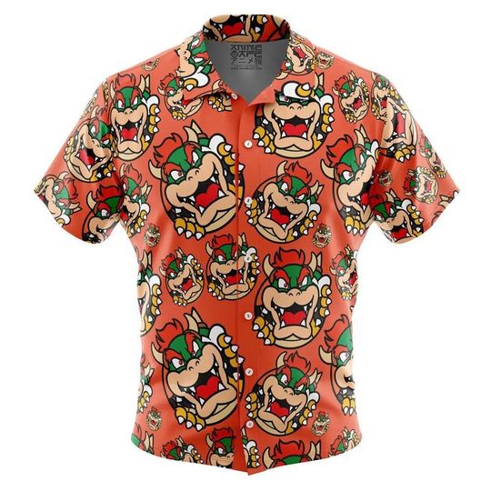 Bowser Super Mario Bros Button Up Hawaiian Shirt Cute Tropical Button Up Summer Vacation Beach Outfit Fun Bowser Super Unisex Style Shirt