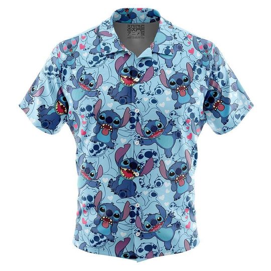 Discover Stitch Pattern Lilo & Stitch Button Up Hawaiian Shirt, Stitch Aloha Shirt,Cute Tropical Summer Vacation Beach Outfit Fun Style Shirt