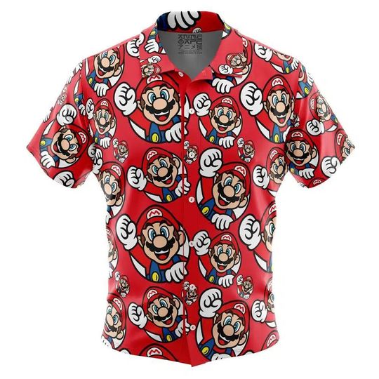 Discover Mario Bros Super Mario Bros Button Up Hawaiian Shirt Cute Tropical Summer Vacation Beach Outfit Fun Mario Bros Unisex Style Shirt