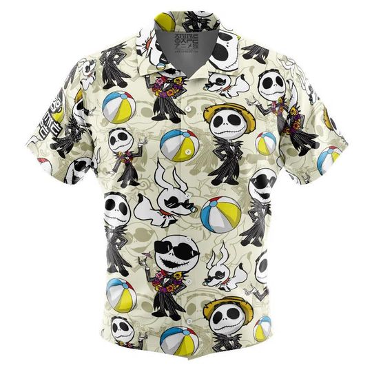 Discover Jack Skellington The Night Before Button Up Hawaiian Shirt Cute Tropical Button Up Summer Vacation Beach Outfit Fun Unisex Style Shirt