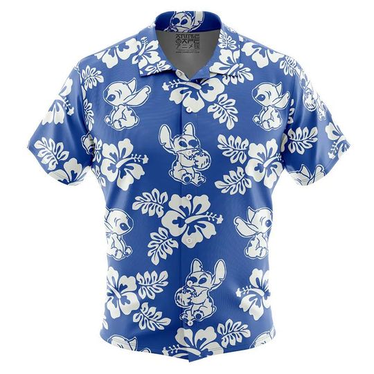 Discover Stitch Aloha Lilo & Stitch Button Up Hawaiian Shirt Cute Tropical Button Up Summer Vacation Beach Outfit Fun Unisex Style Shirt