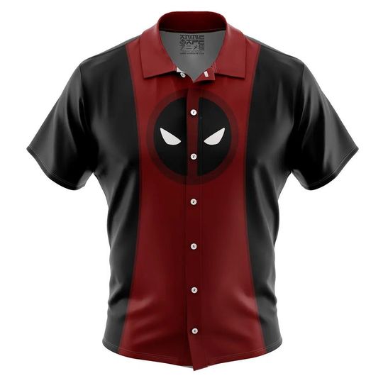 Deadpool Marvel Comics Button Up Hawaiian Shirt, Cute Tropical Button Up Summer Vacation Beach Outfit Fun Shirt