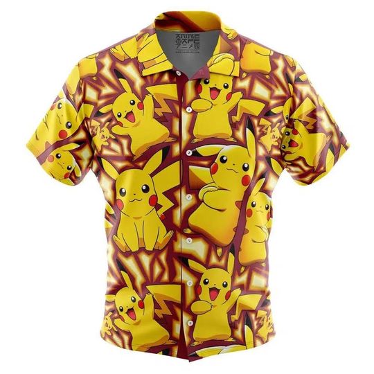 Discover Pika PKM Pattern Button Up Hawaiian Shirt Cute Pika  PKM Tropical Button Up Summer Beach Outfit Fun Unisex Style Shirt