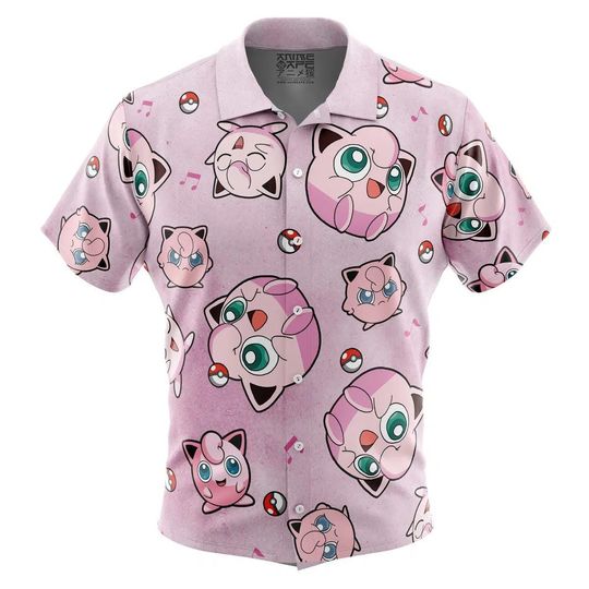 Discover Jigglypuff Pattern PKM Button Up Hawaiian Shirt Cute Jigglypuff Tropical Button Up Summer Vacation Beach Outfit Fun Unisex Style Shirt