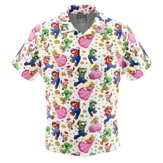 Discover Super Mario Bros Button Up Hawaiian Shirt Cute Tropical Super Mario Bros Button Up Summer Vacation Beach Outfit Fun Unisex Style Shirt