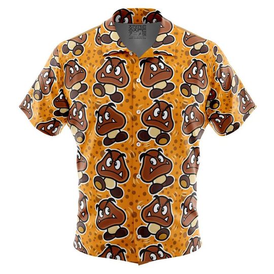 Discover Goomba Super Mario Bros Button Up Hawaiian Shirt Cute Tropical Button Up Summer Vacation Beach Outfit Fun Unisex Style Shirt
