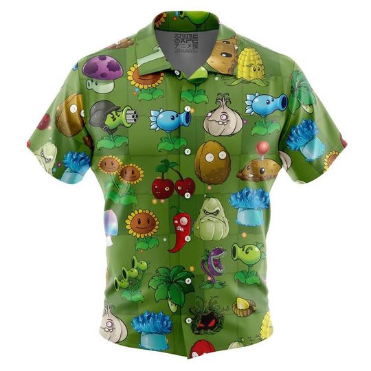 Discover Plants Zombies Pattern Button Up Hawaiian Shirt Plant Side Tropical Button Up Summer Vacation Beach Outfit Fun Unisex Style Shirt