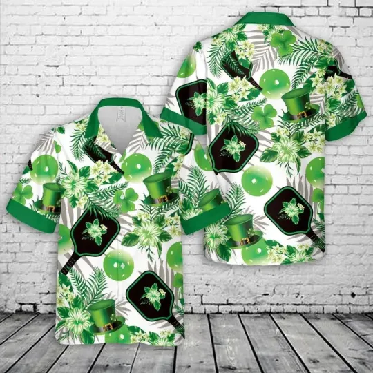 Discover Lucky Pickleball Hawaiian Shirt St. Patrick's Day Paddle Ball Clover Green
