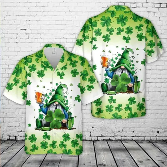 Discover Cute Gnome Hawaiian Shirt St. Patrick's Day Drinking Beer Lucky Shamrock