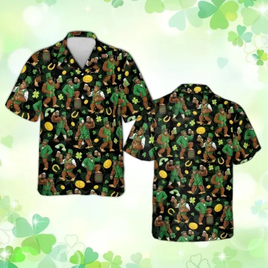 Discover Funny Bigfoot St. Patrick's Day Hawaiian Shirt Sasquatch Drinking Beer 5 Styles