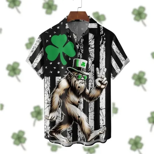 Discover Funny Bigfoot St. Patrick's Day Hawaiian Shirt Sasquatch Leprechaun Irish Gift