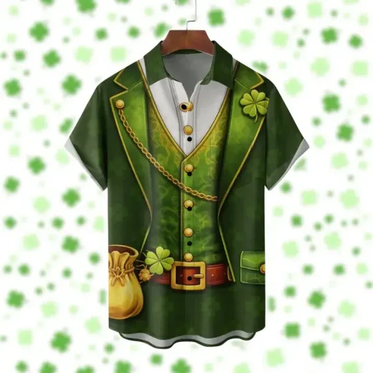 Discover Funny Leprechaun Suit Hawaiian Shirt St. Patrick's Day Tuxedo Costume Green
