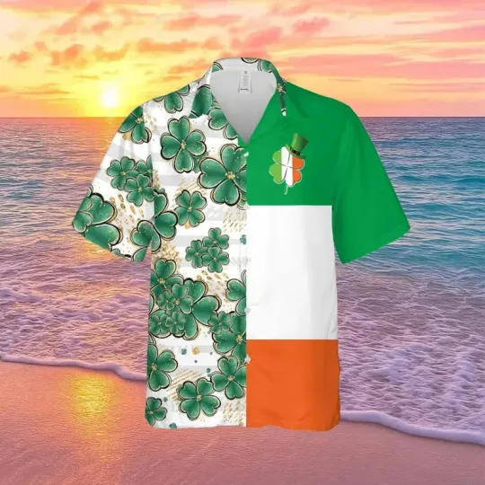 Discover Ireland Flag Hawaiian Shirt St. Patrick's Day Lucky Shamrock Irish Heritage Wear