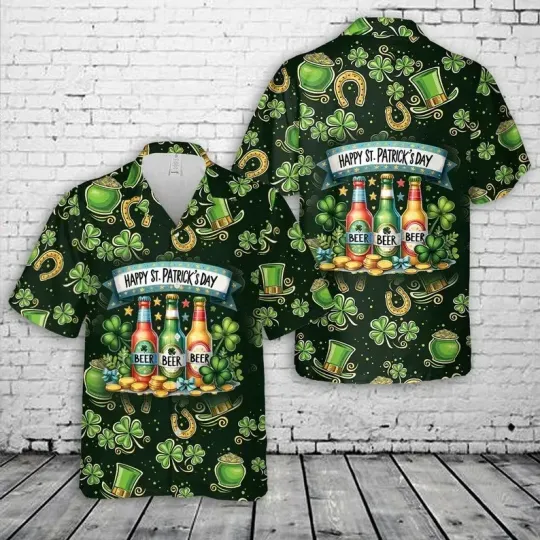 Discover Happy St. Patrick's Day Beer Hawaiian Shirt Lucky Irish Ale Men Kids All Sizes
