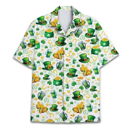 Discover Funny Black Cat St. Patrick's Day Hawaiian Shirt Lucky Irish Cat Beer Lover Gift