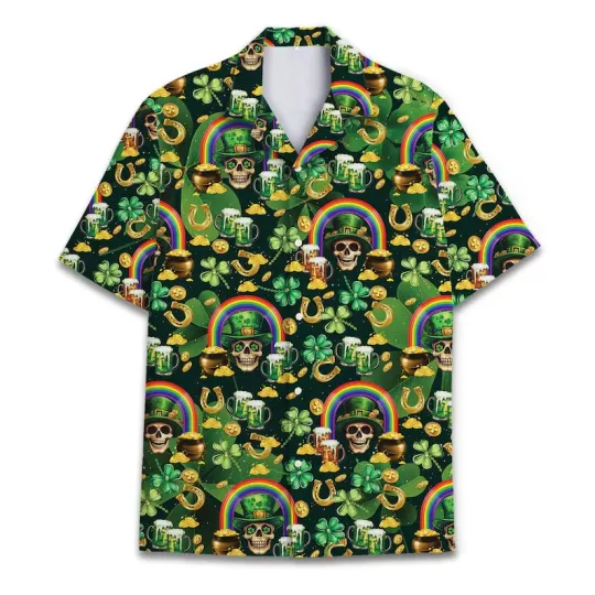Discover Lucky Rainbow Skull Hawaiian Shirt St. Patrick's Day Pot of Gold Men