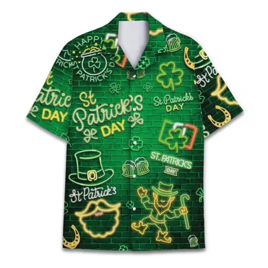 Discover Neon St. Patrick's Day Hawaiian Shirt Lucky Irish Pub Neon Sign Men