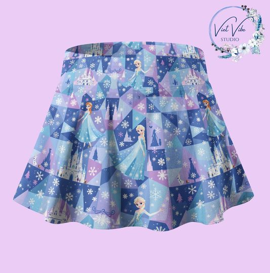 Elsa in Winter Castle, Disney Skirt with Shorts, Pickleball Skirt, Tennis Skirt, Running Skirt, Skort,  Disney Outfit