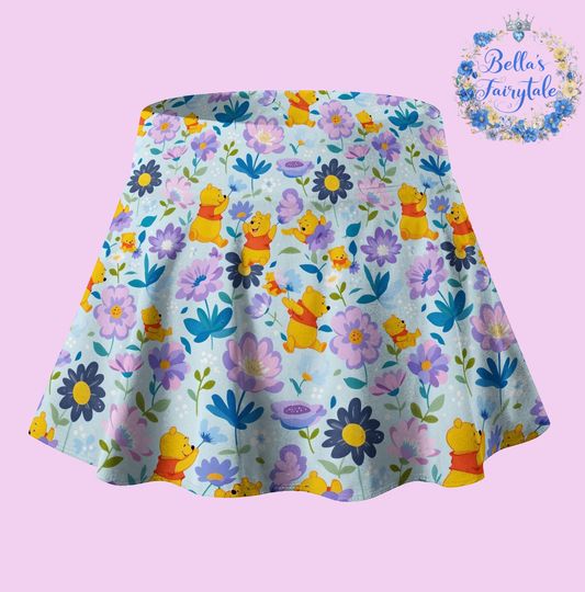 Winnie the Pooh and Flowers, Disney Skirt with Shorts, Pickleball Skirt, Tennis Skirt, Skort, Disney Outfit