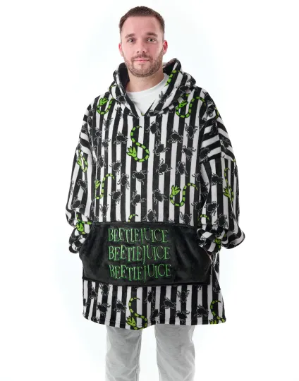 Beetlejuice Multicoloured Striped Blanket Hoodie for Men