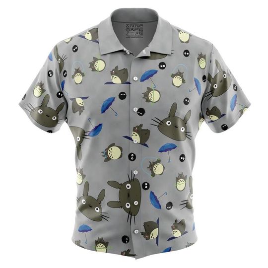 My Neighbor Totoro Studio Ghibli Pattern Button Up Hawaiian Shirt, Aloha Shirt,Cute Tropical Summer Vacation Beach Outfit Fun Shirt