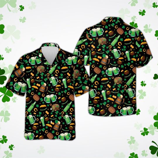 Funny St Patrick Drinking Hawaiian Shirt, Shamrock Beer Lover St Patrick Button Shirt, Irish Holiday Squad