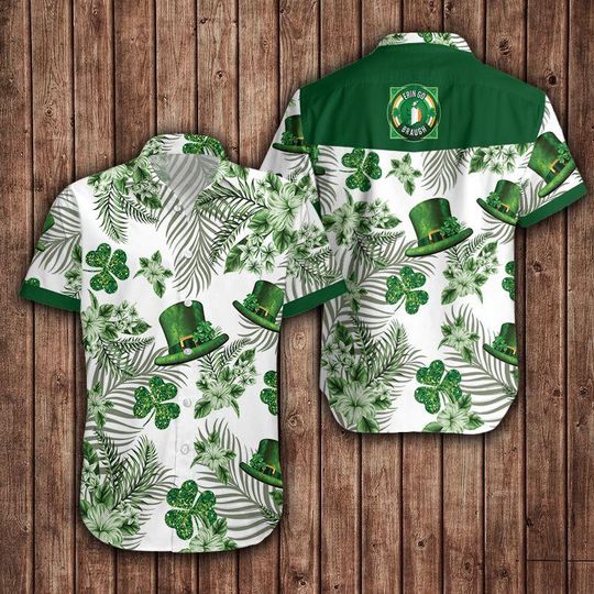 Discover St Patrick Day Hawaiian Shirt, Shamrock Leprechaun Hat Aloha Shirt, Irish Green Tropical Button Up, Lucky Holiday Gift