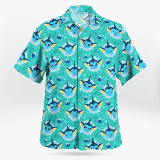 Discover PKM Vaporeon Hawaii Shirt Party Summer Sleeve Shirt, Anime Vaporeon lover Button Shirts,Vintage Summer Shirt, Aloha Shirt