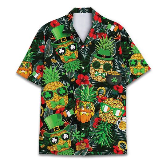 Discover St. Patrick's Day Pineapple Tropical Hawaiian Shirt For Men Holiday Gift Floral Short Sleeve Button Down Shirt Mens