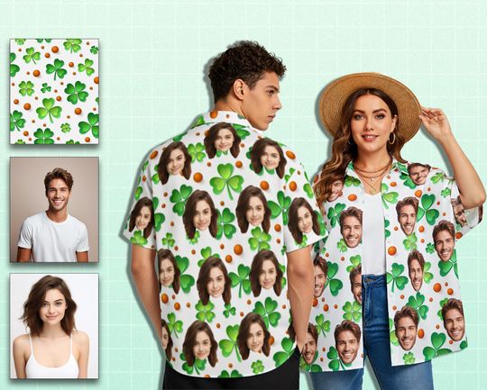 Discover Custom St Patricks Day Funny Shirt, St Patricks Day Party Shirt, Custom Photo Hawaiian Shirt