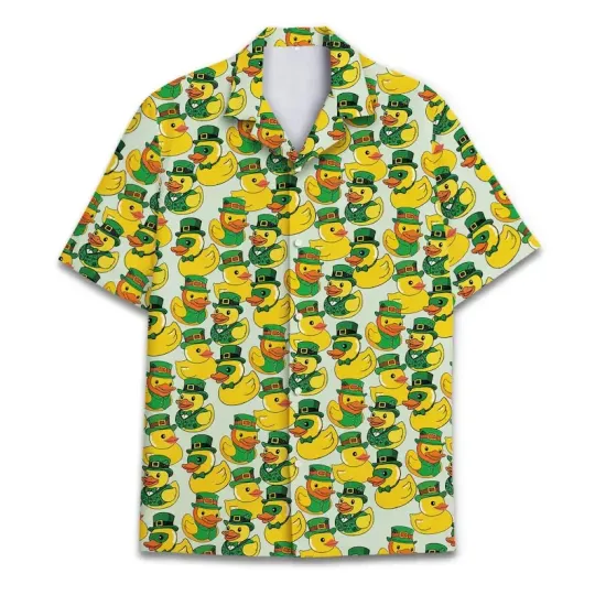 Discover Lucky Duck St. Patrick's Day Hawaiian Shirt Leprechaun Rubber Ducky Men Kids
