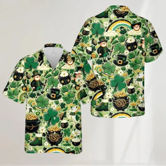 Discover Lucky Pot of Gold Hawaiian Shirt St. Patrick's Day Rainbow Clover All Sizes