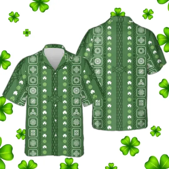 Discover Classic Celtic Knot Hawaiian Shirt St. Patrick's Day Lucky Clover All Sizes