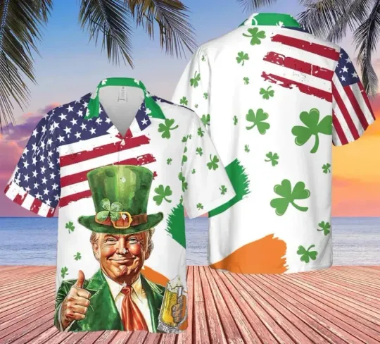 Discover Patriotic Leprechaun Hawaiian Shirt St. Patrick's Day American Flag Lucky Top