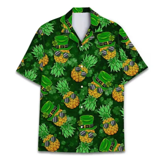 Discover Funny Lucky Pineapple Hawaiian Shirt St. Patrick's Day Tropical Green All Sizes