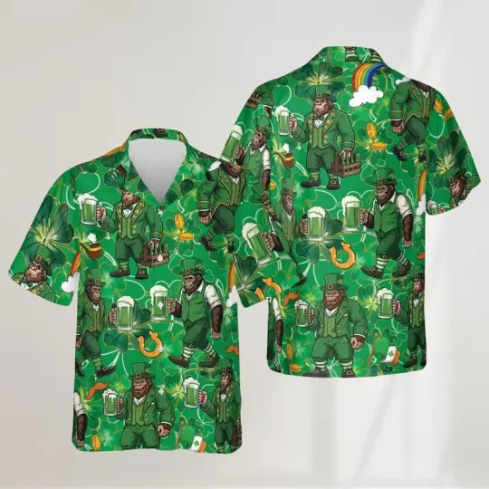 Discover Gentleman Gorilla Irish Hawaiian Shirt St. Patrick's Day Beer Green All Sizes