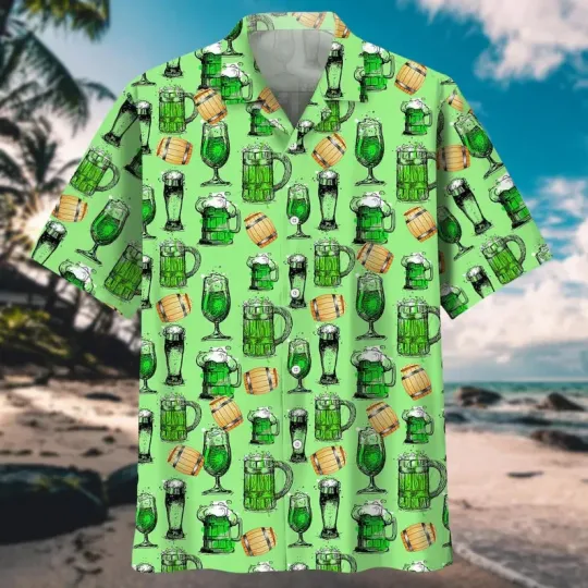 St. Patrick's Day Green Beer Hawaiian Shirt Funny Irish Party Men Kids Sizes