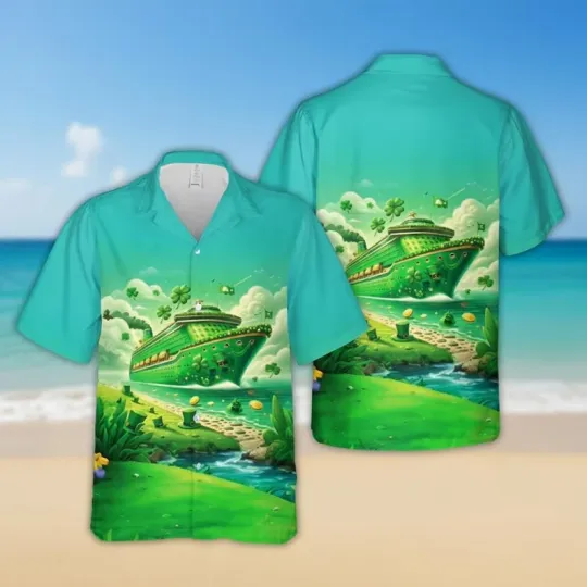 Discover St. Patrick's Day Cruise Ship Hawaiian Shirt Irish Vacation Green Men Kids Size
