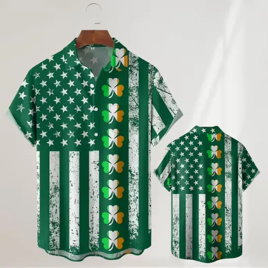 Discover Irish American Flag Hawaiian Shirt St. Patrick's Day Patriotic Shamrock All Size