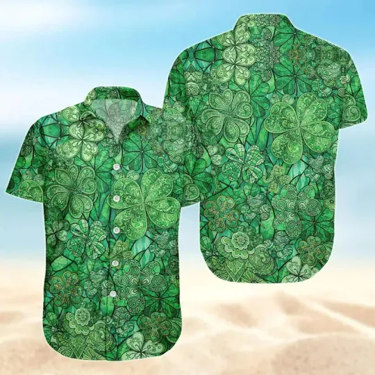 Discover Mandala Shamrock Hawaiian Shirt St. Patrick's Day Artistic Green Clover All Size