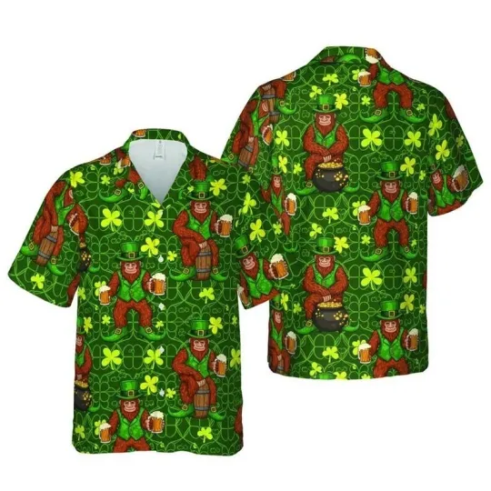 Discover Funny Bigfoot Sasquatch St. Patrick's Day Hawaiian Shirt Family Matching Kids