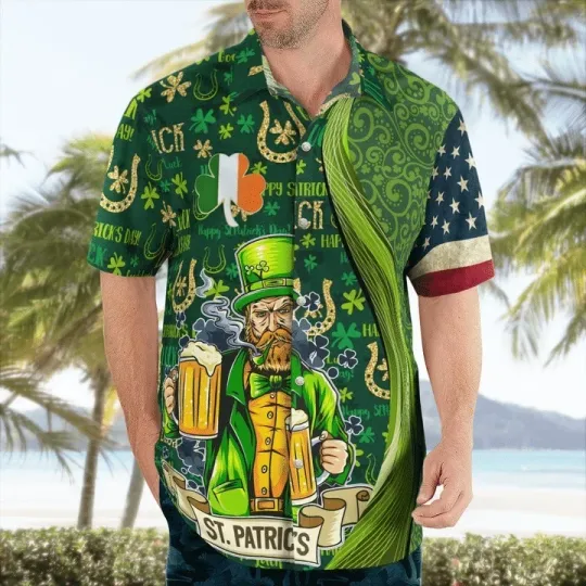 Discover St Patrick's Day Hawaiian Shirt, Good Luck Shamrock Drinking  - Size S-5XL