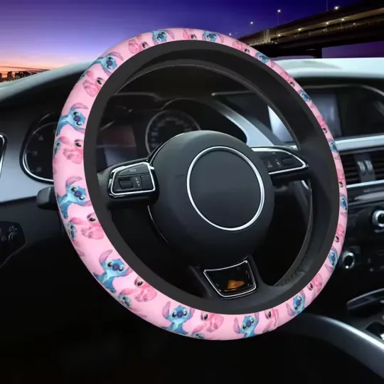 Discover Lilo and Stitch Cartoon Car Steering Wheel Cover Universal Auto Accessory
