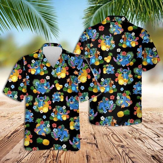 Discover Disney Stitch Themed Palm Tree Beach Hawaiian Shirt, Disney Stitch Character Summer Shirt,Stitch Aloha Shirt, Gift for Friend
