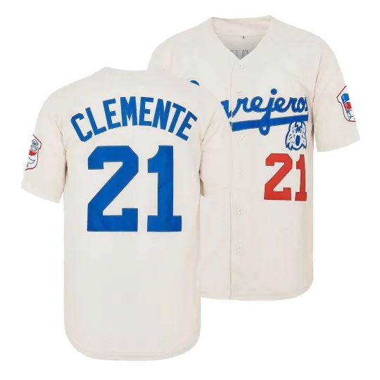 Men's #21 Santurce Crabs Roberto Clemente Beige Baseball Jersey