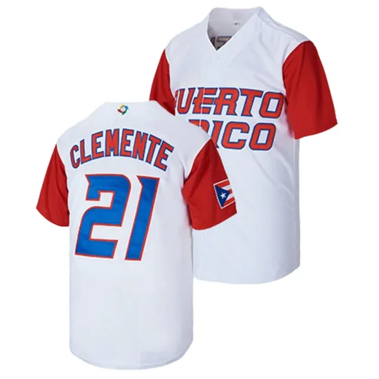 #21 Roberto Clemente Puerto Rico White Baseball Jersey Shirt Stitched