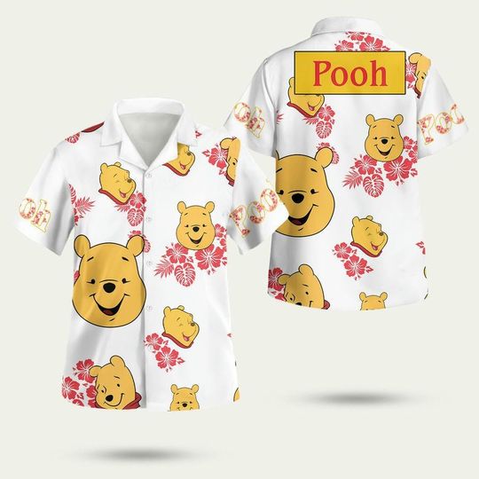 Discover Tropical Cute Pooh Bear Beach Hawaiian Shirt, Pooh Cartoon Character Summer Shirt, Aloha Shirt, Gift for Friend